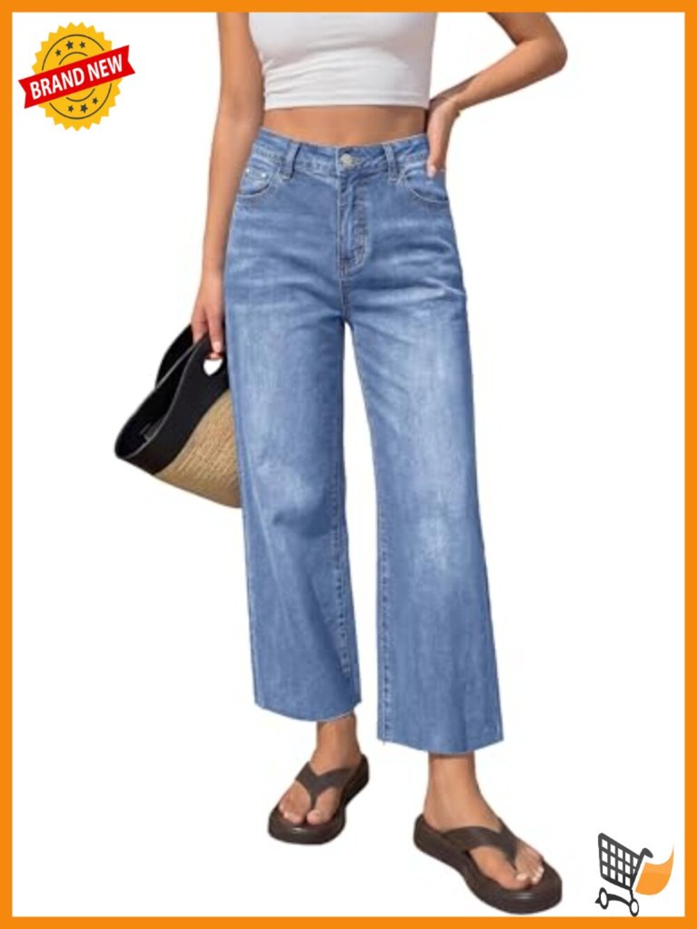 High Waisted Straight Leg Cropped Jeans with Raw Hem